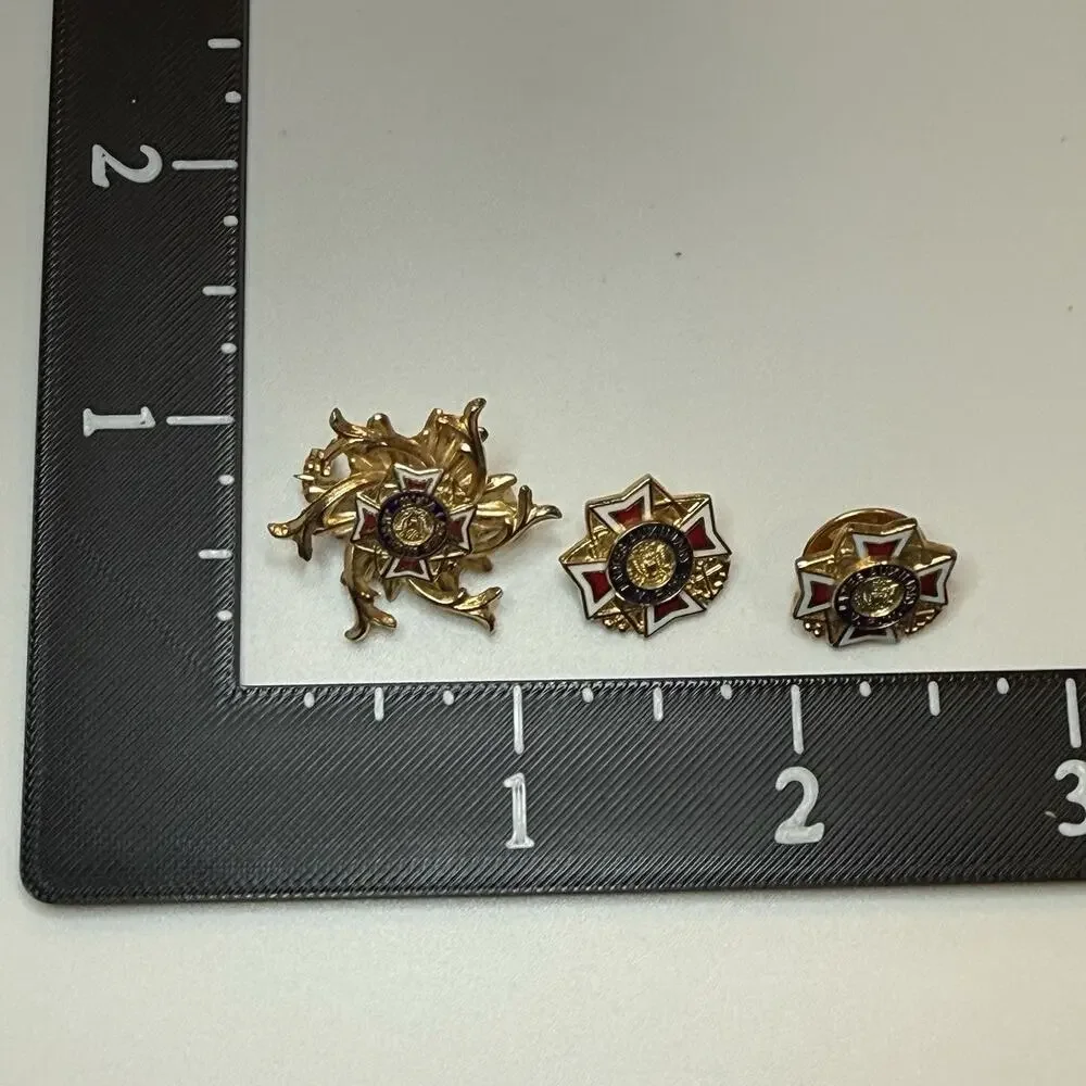 Vintage Ladies Auxiliary VFW Pin Lot of 3, Brooch Pin Lapel Pin